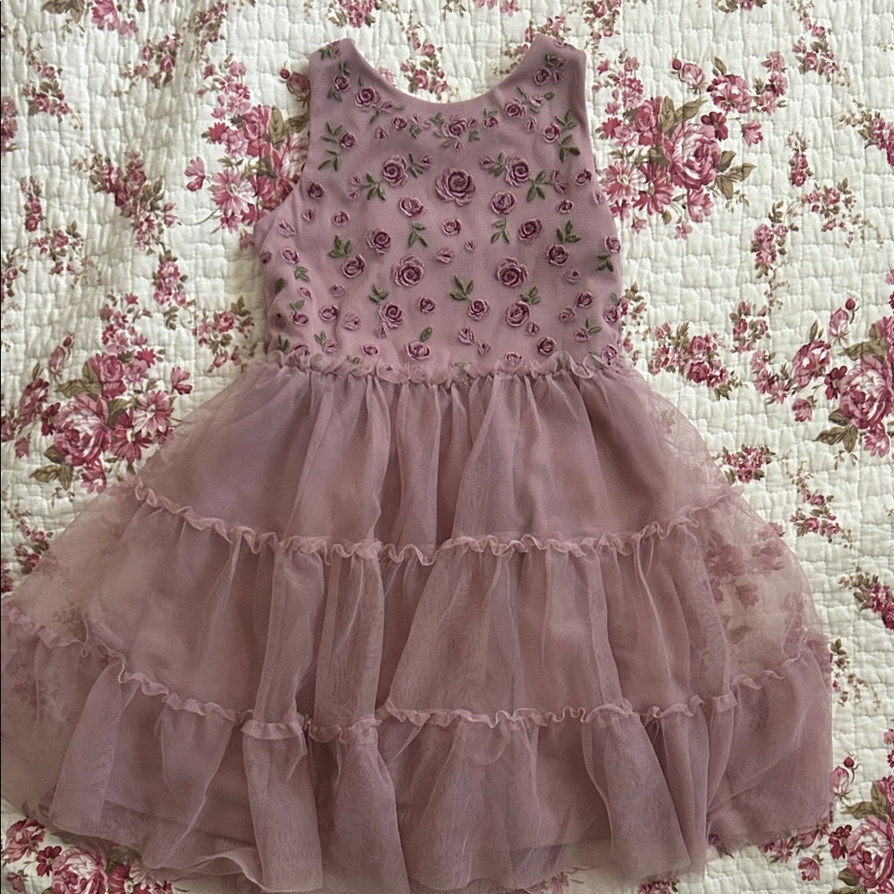 Cat & Jack Dusty Mauve Floral Appliqué Tulle Party Dress